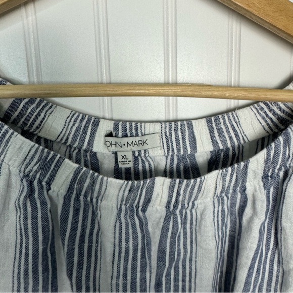 John Mark Top XL Linen Floral Stripes Embroidered Tassels Casual Coastal - Picture 3 of 10